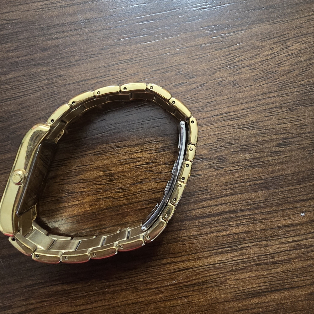 Gold Rectangular Watch With Patterned Band - image 2